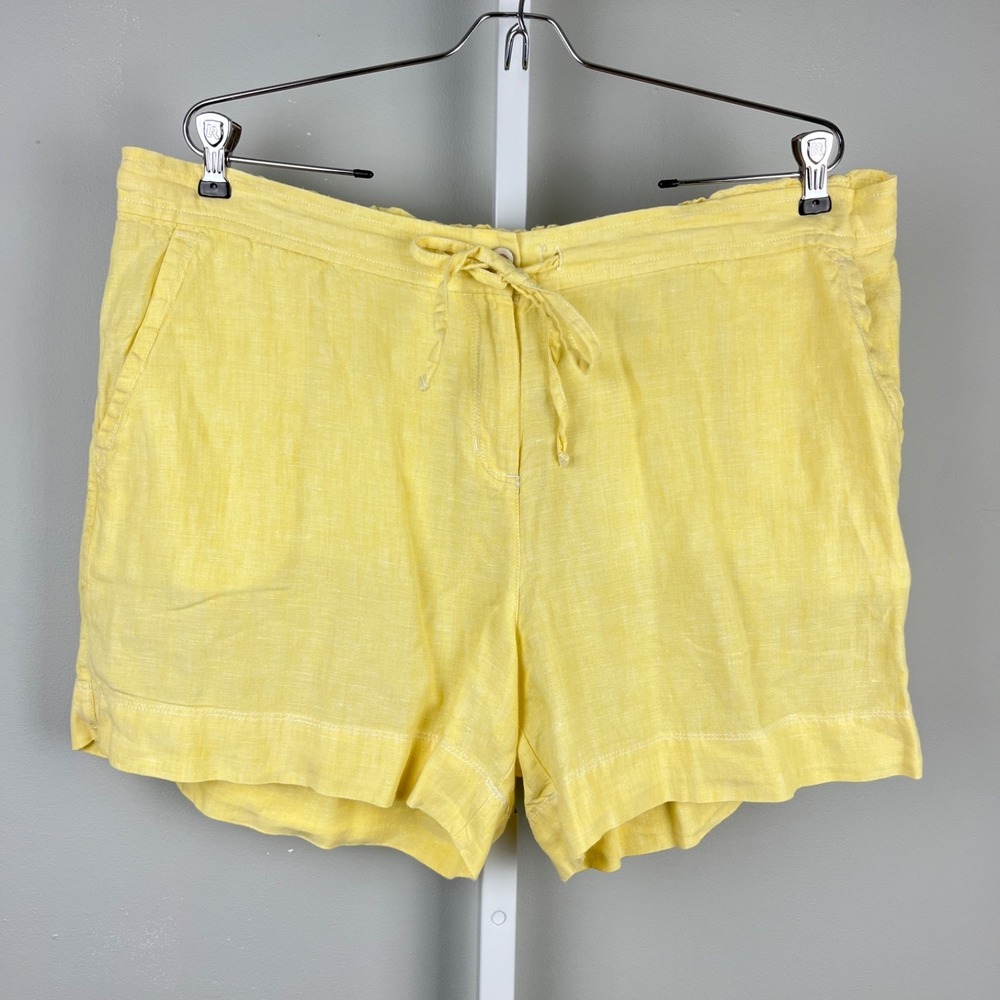 Tommy Bahama 100% Linen Shorts Womens XL Yellow Pull On Drawstring‎ Coastal